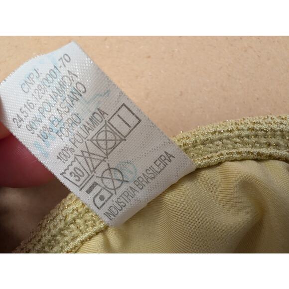 Ivo Moda Praia Skimpy Triangle Bikini Top Glitter Sparkly Gold Size M Tie Neck - Picture 4 of 4